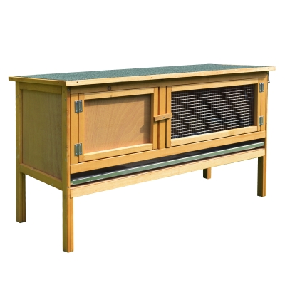 PawHut Hasenstall Kaninchenstall aus Holz mit aufklappbarem Dach, 2 Türen, auslaufsicherer Schale, 115x44,3x65 cm Hellgelb