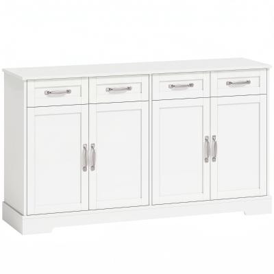 HOMCOM Küchen-Sideboard mit Schubladen, Türen, höhenverstellbaren Regalen, Shaker-Design, Anti-Kipp-Vorrichtung, 140x38x80cm, Weiß