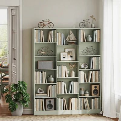 HOMCOM 6-Tier Bookcase Open Storage Anti-Tipping Light Green