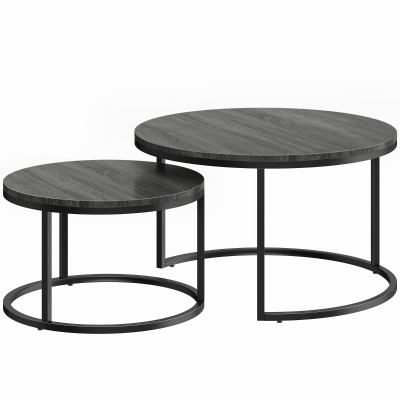 HOMCOM Modernes Kaffeetisch 2er-Set, Stapelbare Beistelltische mit Metallgestell für Wohnzimmer, Schlafzimmer, Büro, Schwarz