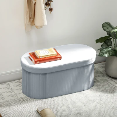 HOMCOM Sitzbank mit Stauraum Klappbar Polsterbank mit Samt-Optik für Wohnzimmer 76 x 38 x 35 cm Dunkelgrau