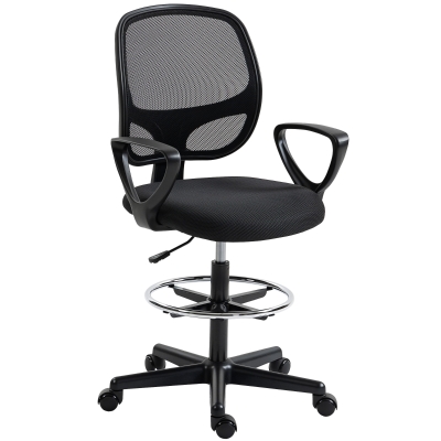 HOMCOM Chaise Bureau Ergonomique Repose-Pieds Hauteur Réglable Noir
