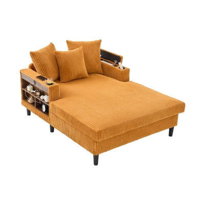 Chaiselongue en velours côtelé multifonctionnelle, Jaune moutarde