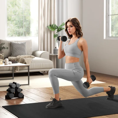 SPORTNOW Set de 2 Mancuernas Dodecagonales de 2 x 10 kg de Metal Recubiertas en Goma para Entrenamiento en Casa Gimnasio Negro