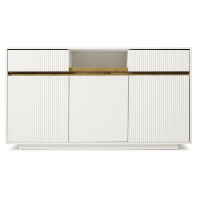 Aparador moderno com fita LED, 2 gavetas e 3 portas, prateleiras ajustáveis, 140x40x85 cm, Branco