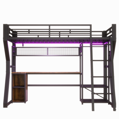 Letto a soppalco con spazio a LED inferiore, Nero