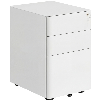 Vinsetto rolcontainer, mobiele archiefkast met 3 lades, kantoorkast, opslag, staal, wit, 39 x 48 x 59 cm