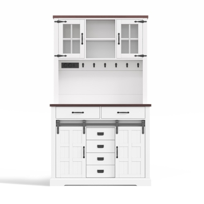 Armario de cocina, superficie de trabajo multifuncional, estantes ajustables, ganchos de acero inoxidable, sistema anti-vuelco, 108x40x180 cm, Blanco