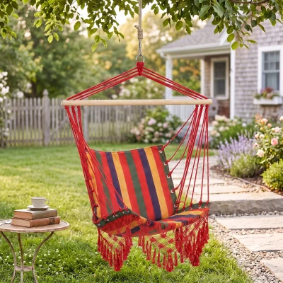 Outsunny Hammock Chair Swing Fabric Colourful Striped