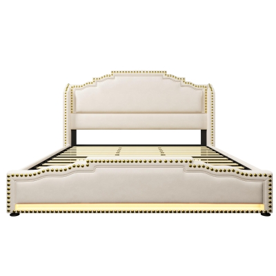 Letto contenitore imbottito con luci LED, 180x200, Beige