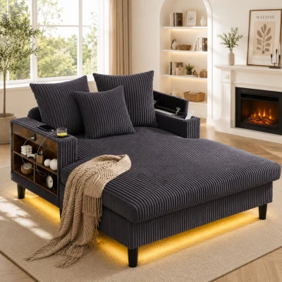 Chaiselongue en velours côtelé multifonctionnelle, Gris foncé