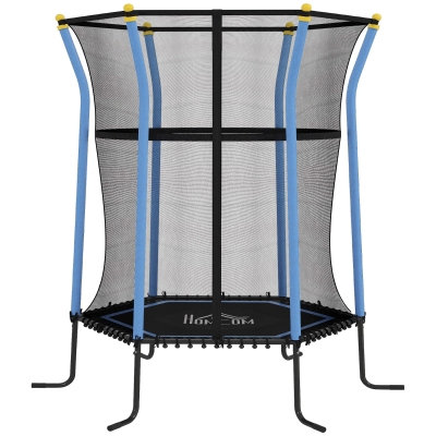HOMCOM Trampolin für Kinder, 122 x 111 cm, mit Sicherheitsnetz, gepolstert, Stahl, belastbar bis 50 kg, Schwarz & Blau