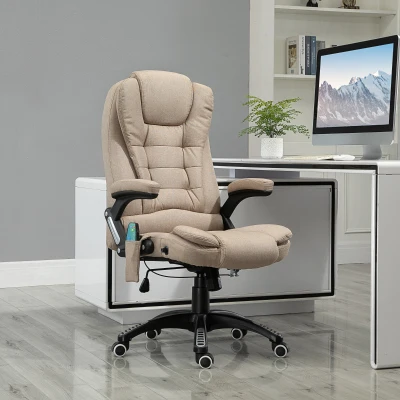 Vinsetto Massagestoel met Verwarmingsfunctie, Ergonomisch Verstelbare Bureaustoel, 68L x 72B x 110-120 cm, Bruin