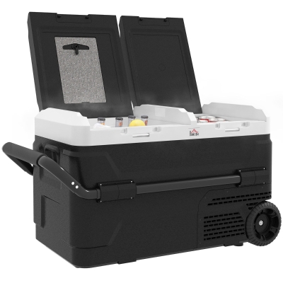 HOMCOM Nevera Portátil 40L con Doble Zona Refrigerador de Coche -20℃-20℃ 12/24V DC y 100-240V AC 80x47,5x46,6cm Negro