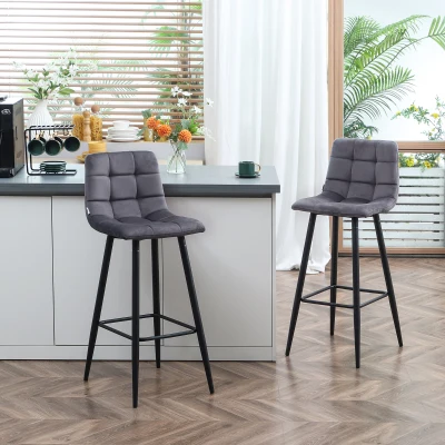 HOMCOM set van 2 barkrukken met voetsteun in retrodesign, grijs, 42 cm x 47 cm x 105 cm