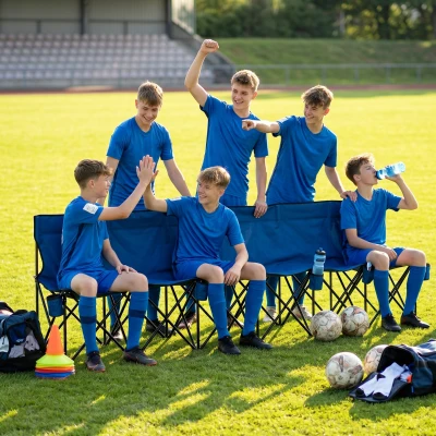 Outsunny 6-Seater Folding Bench Steel Portable Chair Blue