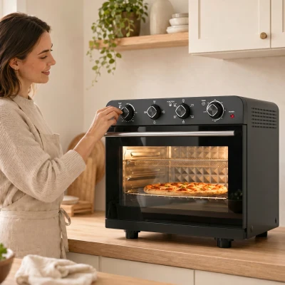 HOMCOM Heißluftfritteusen-Backofen mit Umluft und Drehspieß-Set, Temperaturregler, Timer, 1800 W
