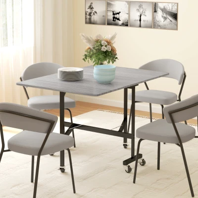 HOMCOM Mesa de Comedor Plegable para 4-6 Personas con Ruedas y Alas Abatibles Mesa Abatible para Cocina 120x80x73 cm Gris