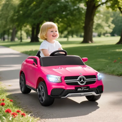 AIYAPLAY Elektroauto für Kinder, 12V Kinderauto mit Fernbedienung, LED-Lichter, Musik, 3 Geschwindigkeiten, 3-6 Jahre, Rosa