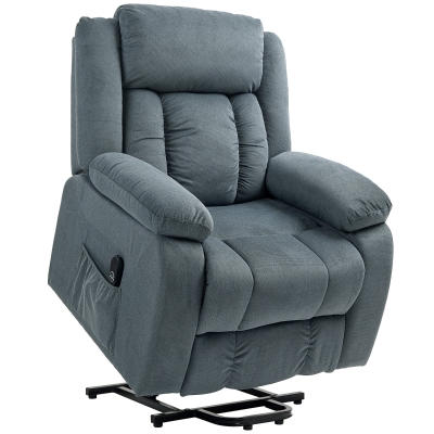 HOMCOM Aufstehsessel mit weichem Bezug, Recliner-Sessel mit Fernbedienung und Seitentaschen, Grau