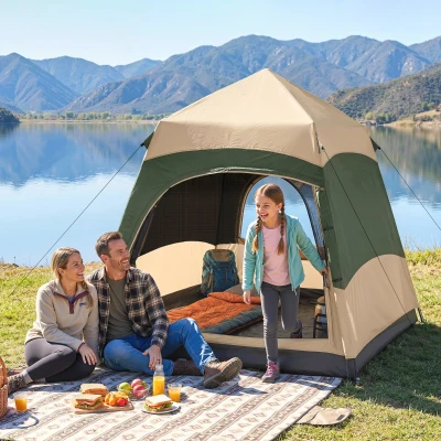 Outsunny Pop-Up Camping Tent Portable with Groundsheet Khaki