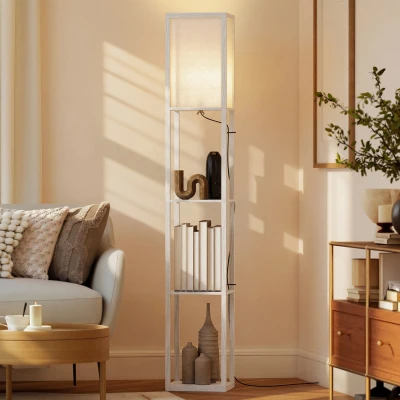 HOMCOM vloerlamp verlichting met 3 planken E27 tot 40 W E1-kwaliteit MDF wit