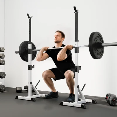 HOMCOM Set van 2 Dumbbellstandaards met 3 Niveaus Hoogteverstelbaar uit Staal tot 200 kg Belastbaar Zilver+Zwart