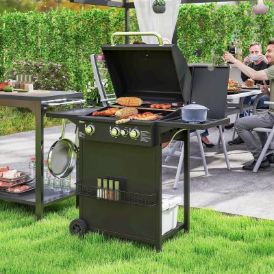 Outsunny Barbecue Gaz 3+1 Brûleurs 8,5kW Acier Noir