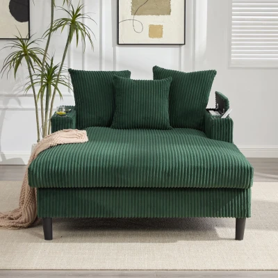 Chaiselongue en velours côtelé multifonctionnelle, Vert