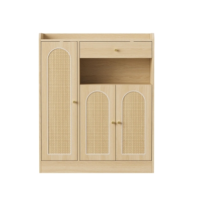 Scarpiera in rattan con ripiani regolabili, color legno