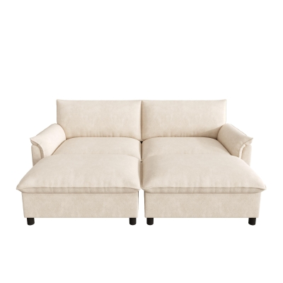 Divano a U con pouf poggiapiedi Beige