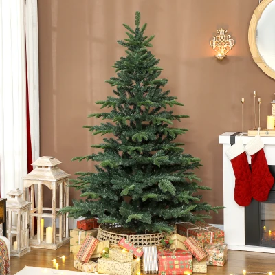 HOMCOM Kunstkerstboom met realistische takken, kunst-dennenboom met opvouwbare standaard, brandvertragend, kunststof, metaal, groen