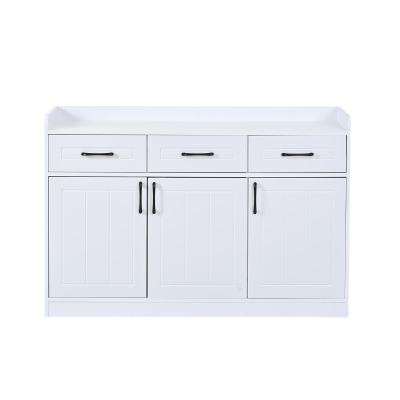 Aparador com muito espaço de arrumação, 3 gavetas e 3 portas com prateleiras ajustáveis, frente das portas com riscas, 120x35x80 cm, Branco