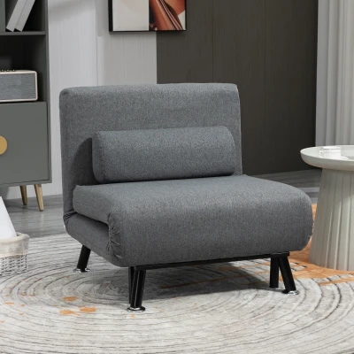 HOMCOM Opklapbed, slaapstoel, verstelbare rugleuning, staal, linnenlook, zwart, 75 x 70 x 75 cm