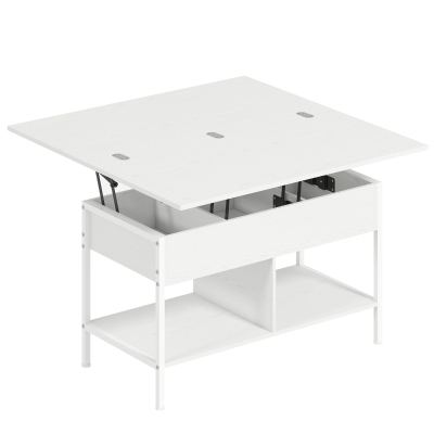 HOMCOM Mesa de Centro Elevable y Extensible con Compartimento Oculto y Estantes Abiertos 98x49x55 cm Blanco