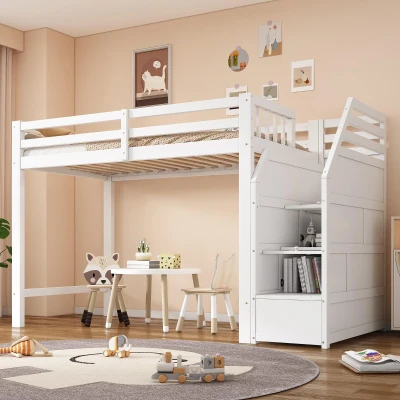 Letto a soppalco 90x200 cm con rete a doghe, Bianco