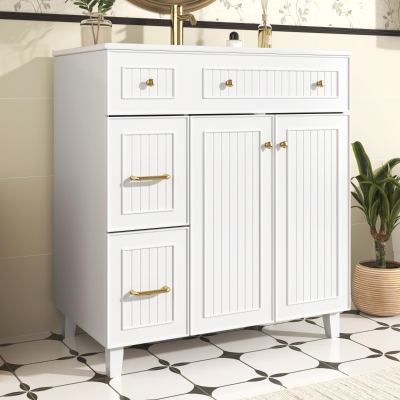 Mobile bagno indipendente con lavabo in ceramica, Bianco