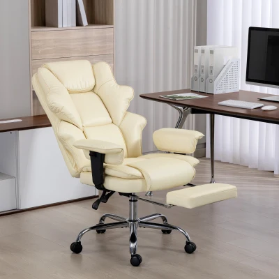 Scaun de Birou Reclinabil cu Suport pentru Picioare Crem