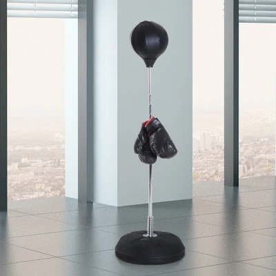 HOMCOM Boksset met Punchbal, Verstelbaar in Hoogte, Incl. Bokshandschoenen, 126-144cm, Zwart