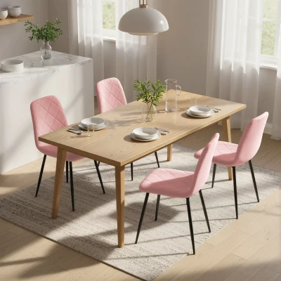 HOMCOM Esszimmerstühle 4er Set Küchenstuhl mit Rückenlehne, Samtoptik, Sessel 45 x 54 x 87 cm Rosa