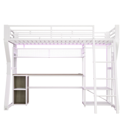 Letto a soppalco con spazio a LED inferiore, Bianco