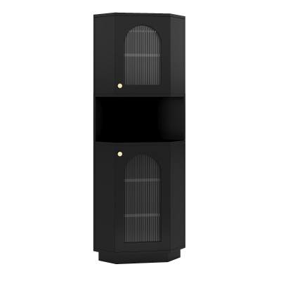 Armadio da bagno angolare con striscia LED, Nero