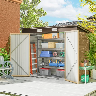 Outsunny Abri Jardin Métal 3m² Acier Galvanisé Chêne