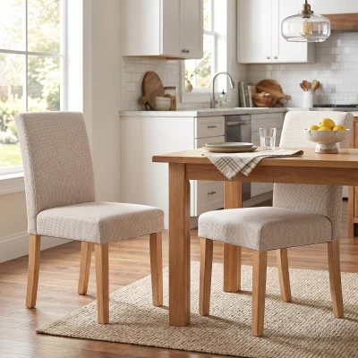 HOMCOM Esszimmerstühle im 2er-Set, moderne Leinen-Polsterstühle mit gepolstertem Sitz und Rückenlehne, Beine aus Kautschukholz