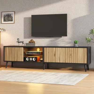 Meuble TV bas LED, Couleur naturelle+Noir