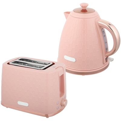 HOMCOM Waterkoker- en Toaster-Set, 1,7L 2200W Snelkook-Waterkoker met Automatische Uitschakeling en 2-Sneetjes Toaster met Kruimellade, Roze