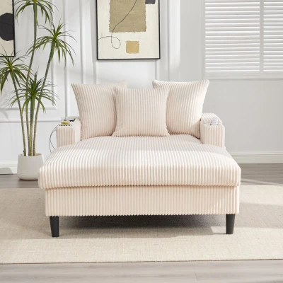 Chaiselongue en velours côtelé multifonctionnelle, Beige