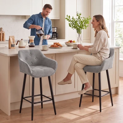 HOMCOM 2er-Set Barhocker, Gepolsterte Chenille-Barstühle, Sitzhöhe 67 cm, Rückenlehne und Fußstütze, Grau