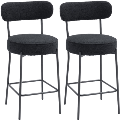HOMCOM 2-delige Barstoelen met Gestoffeerde Zitting en Voetensteun, Fleece Bekleding, Metalen Frame, Zwart