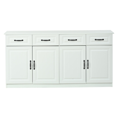 Aparador com 4 gavetas e 4 portas, muito espaço de arrumação e ampla superfície de trabalho, 4 prateleiras, 160x35x80 cm, Branco